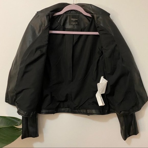 Zara Black Moto Faux Leather Jacket Small - Picture 5 of 8